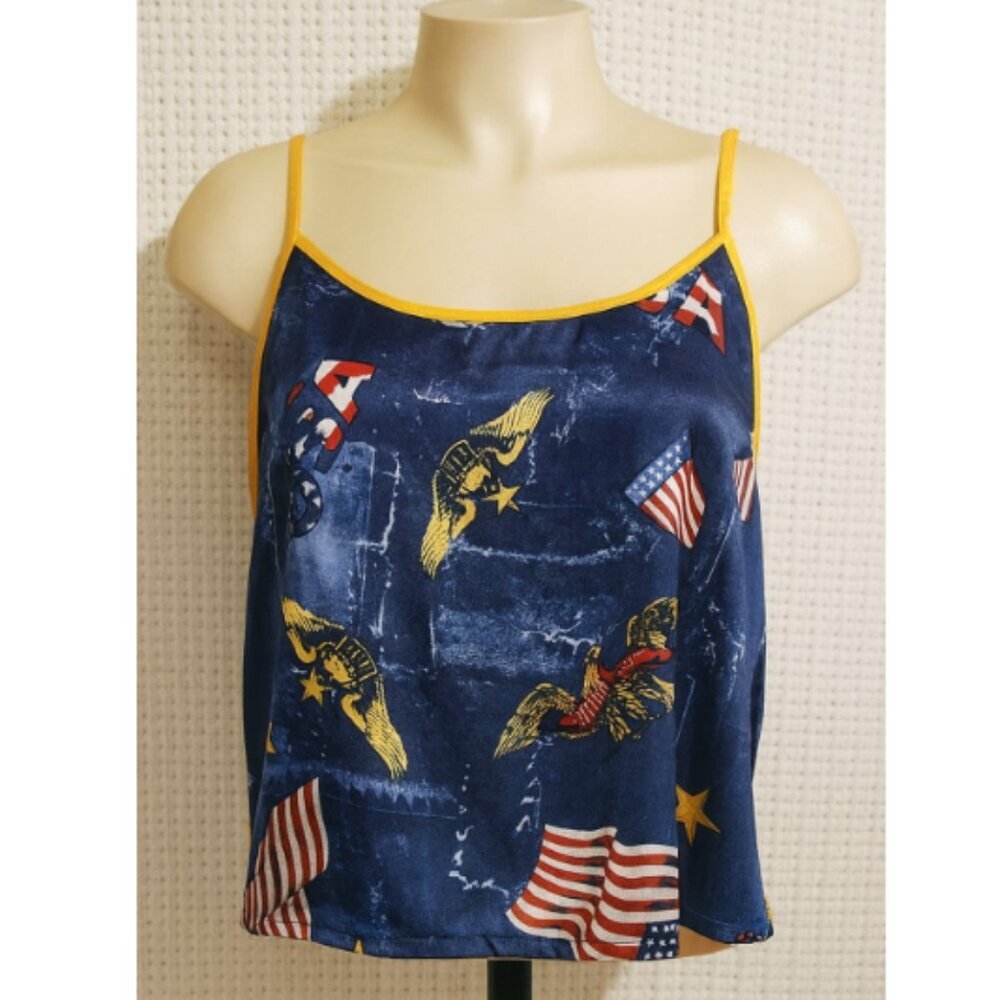 Vintage Frederick's of Hollywood Satin Silky Patriotic Lingerie Crop Top X-Large